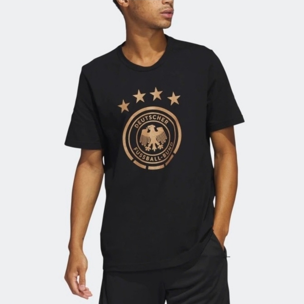 Adidas Germany Soccer Team '22 Two Crest Black T-Shirt Sz Medium